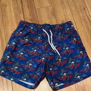 Slate & Stone Men's Blue and Red Tropical Swim Shorts. Size M.